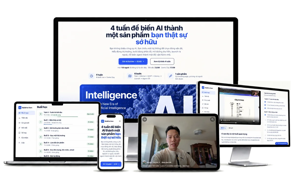 Build to Own Campus trên máy tính, tablet và điện thoại: buổi học, bản ghi, nội dung viết