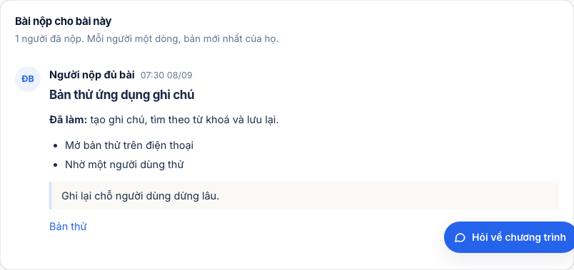 Bài nộp hiện tiêu đề, chữ đậm và link, minh hoạ bằng nội dung giả